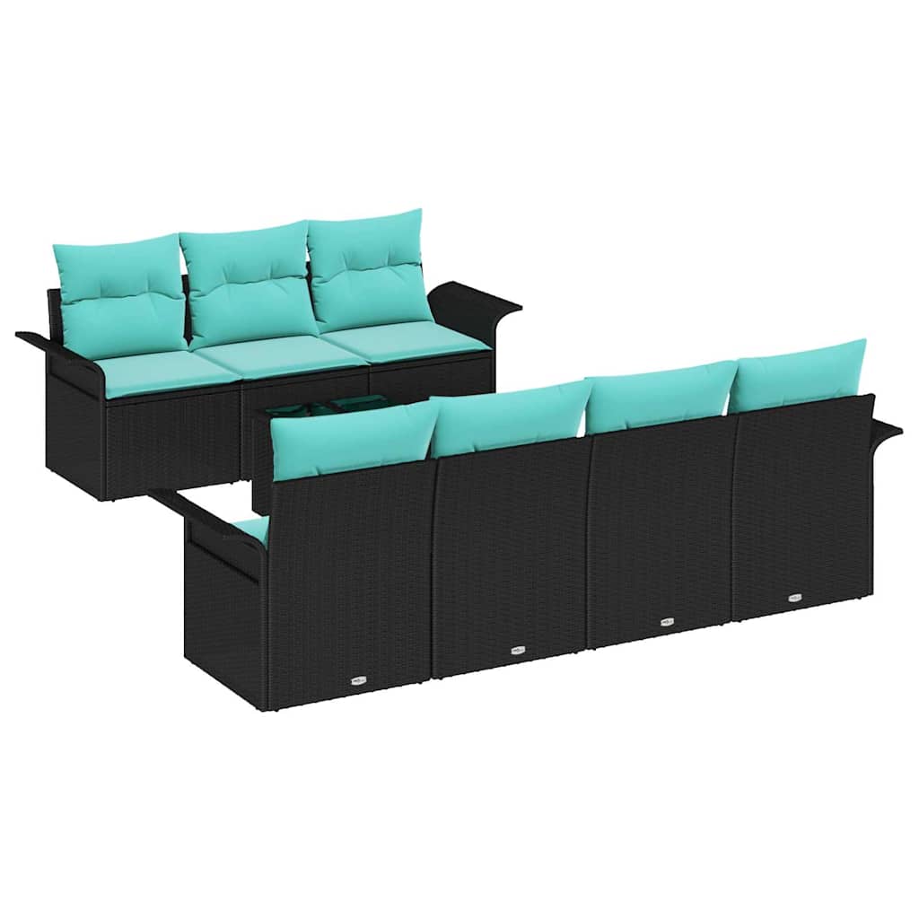 Ensemble de canapé de jardin avec coussin 8 pcs Noir polyrotin