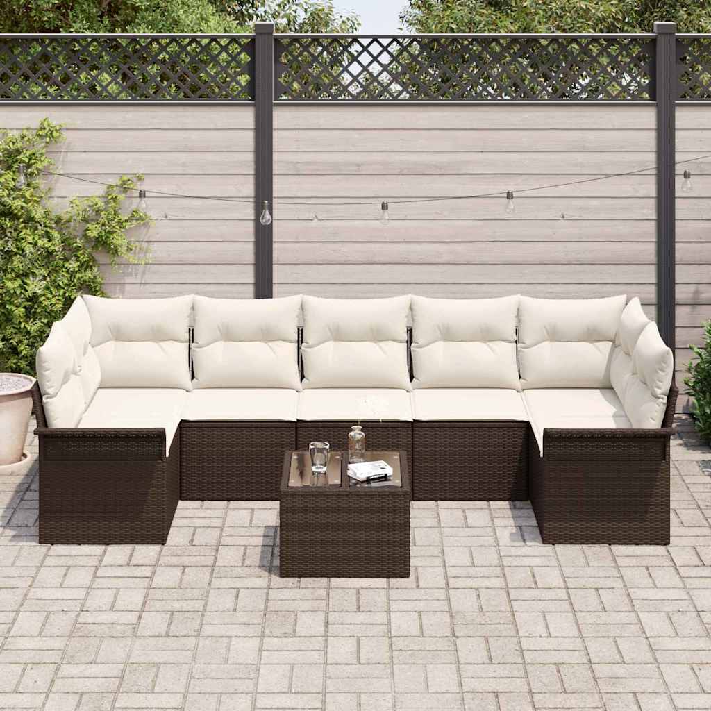 Ensemble de canapé de jardin 8 pcs Marron polyrotin