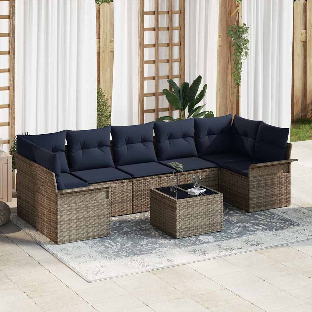 Ensemble de canapé de jardin 8 pc Gris polyrotin