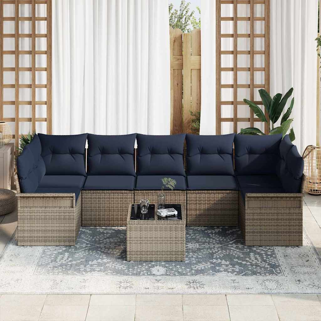 Ensemble de canapé de jardin 8 pc Gris polyrotin