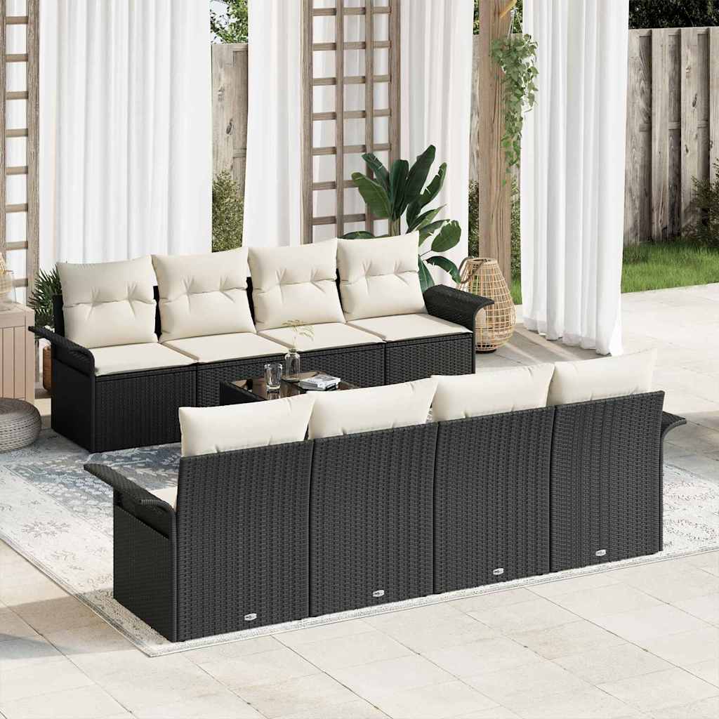 Ensemble de canapé de jardin 9 pcs Noir Poly rotin