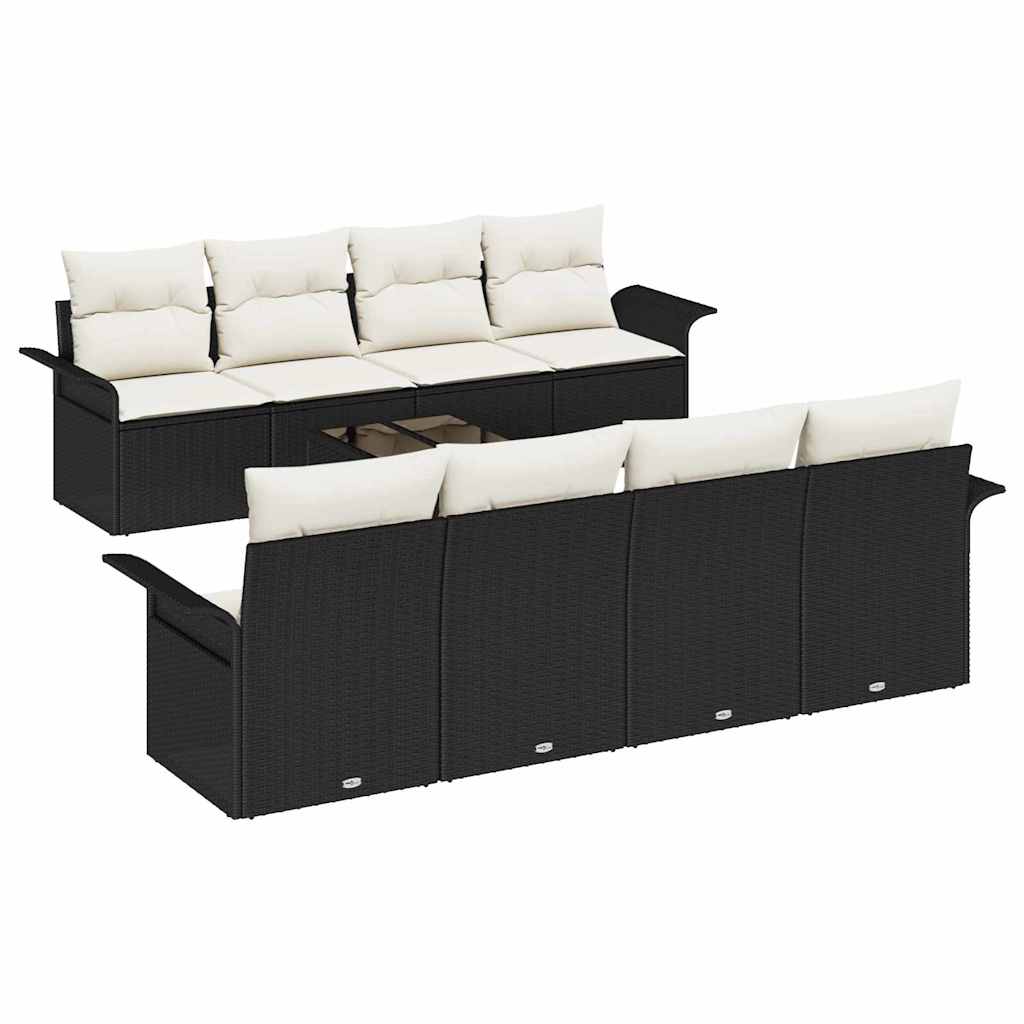 Ensemble de canapé de jardin 9 pcs Noir Poly rotin