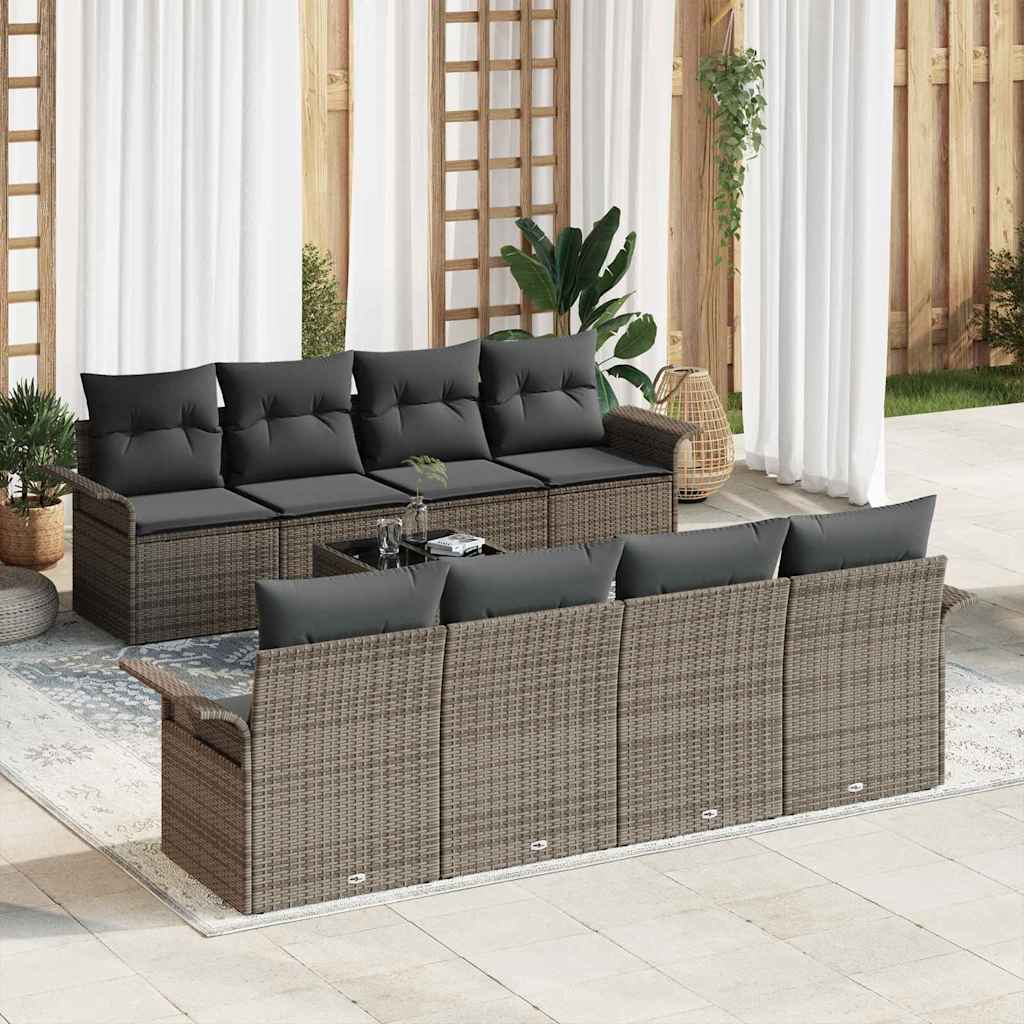 Ensemble de canapé de jardin 9 pc Gris polyrotin