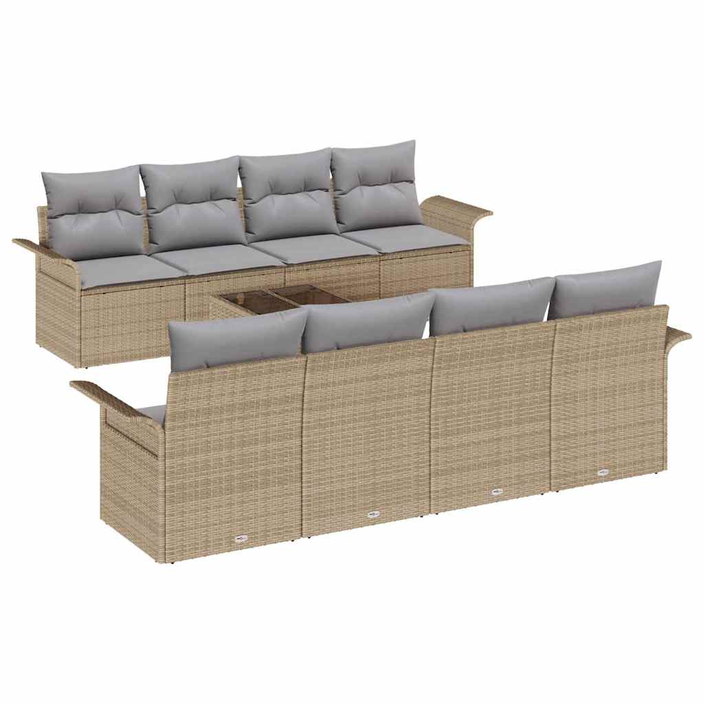 Ensemble de canapé de jardin 9 pcs Beige Poly rotin