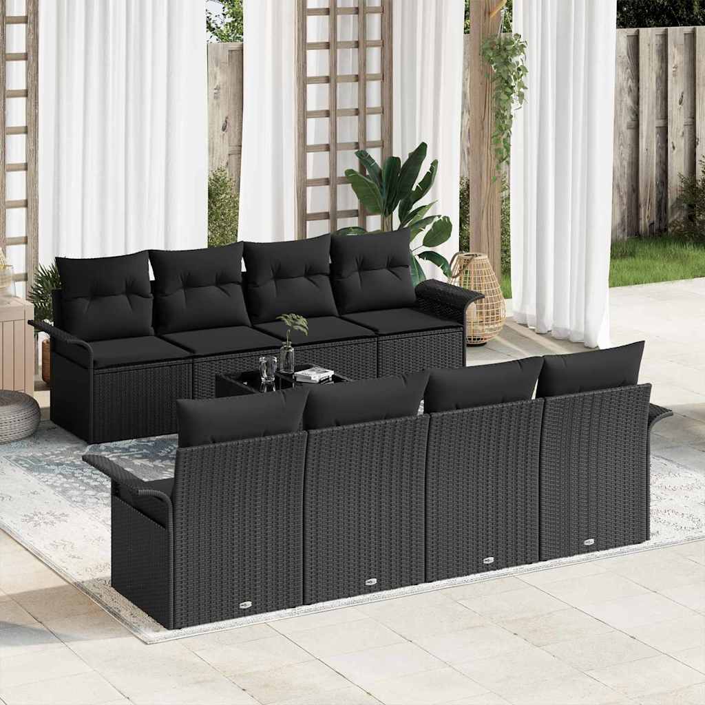 Ensemble de canapé de jardin avec coussin 9 pcs Noir polyrotin