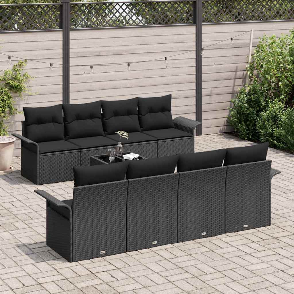 Ensemble de canapé de jardin avec coussin 9 pcs Noir polyrotin