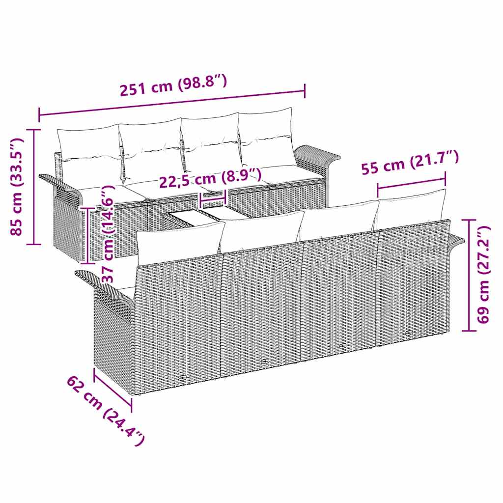 Ensemble de canapé de jardin avec coussin 9 pcs Noir polyrotin