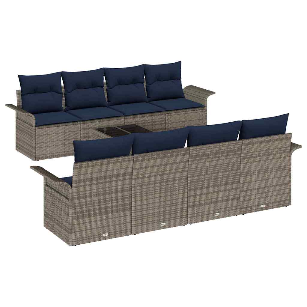 Ensemble de canapé de jardin avec coussin 9 pcs Gris polyrotin