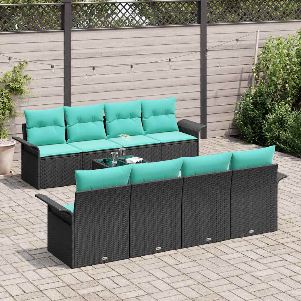 Ensemble de canapé de jardin avec coussin 9 pcs Noir polyrotin