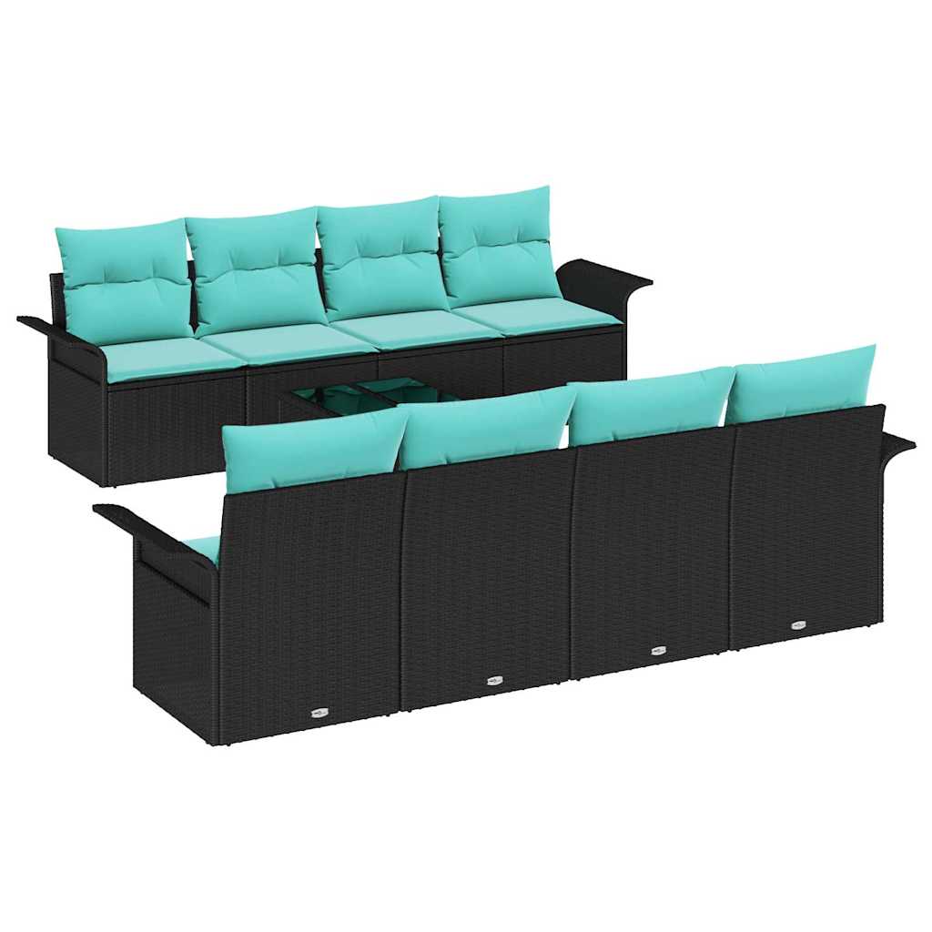 Ensemble de canapé de jardin avec coussin 9 pcs Noir polyrotin