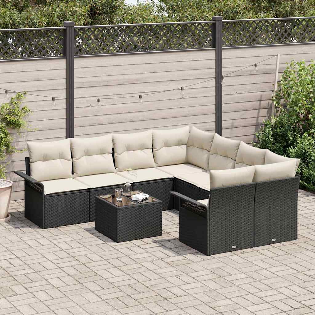 Ensemble de canapé de jardin 9 pcs Noir Poly rotin