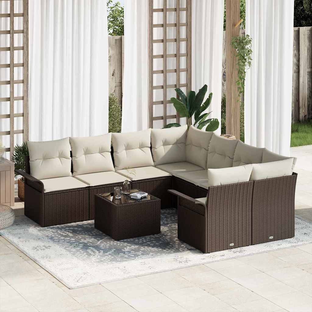 Ensemble de canapé de jardin 9 pcs Marron Poly rotin