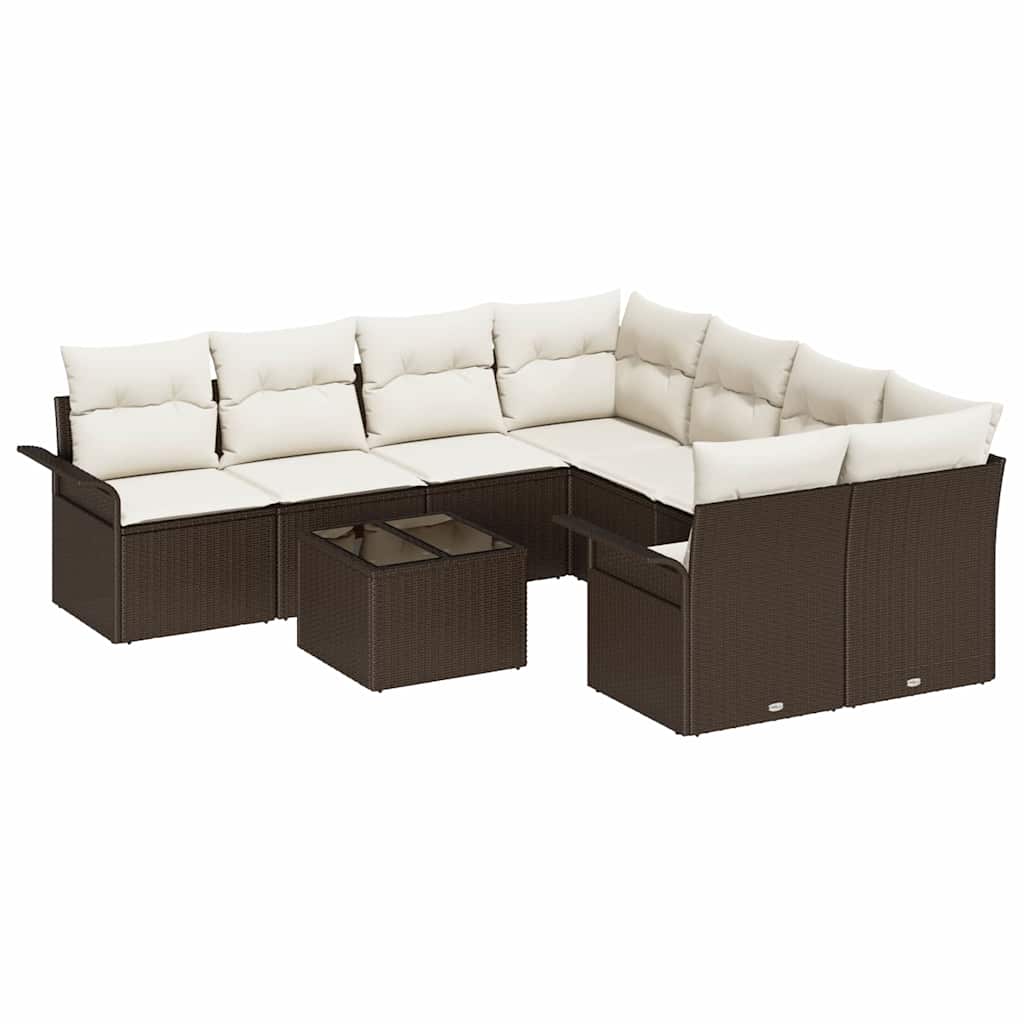 Ensemble de canapé de jardin 9 pcs Marron Poly rotin