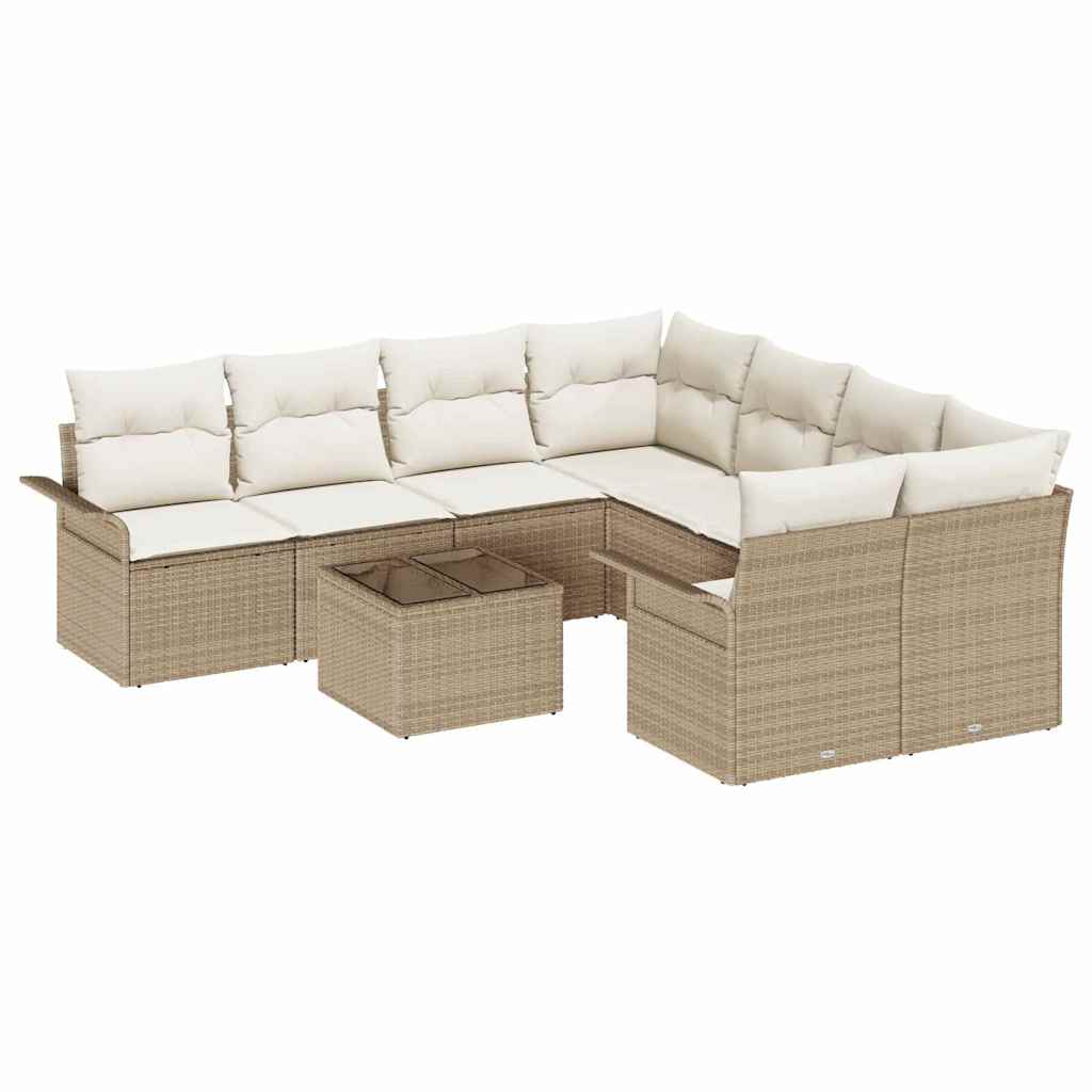 Ensemble de canapé de jardin 9 pcs Beige Poly rotin
