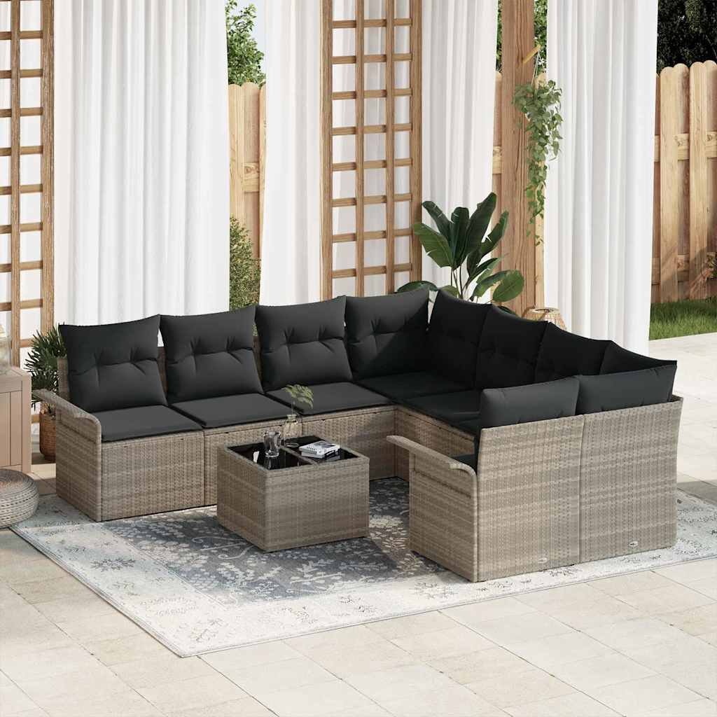 Ensemble de canapé de jardin 9 pc Gris clair polyrotin