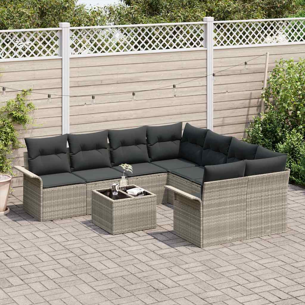 Ensemble de canapé de jardin 9 pcs Gris clair Poly rotin