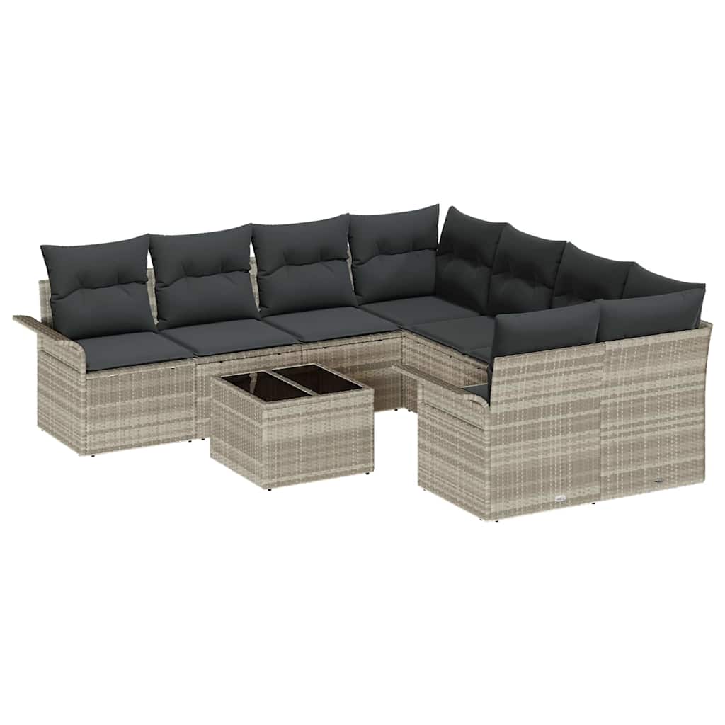 Ensemble de canapé de jardin 9 pcs Gris clair Poly rotin