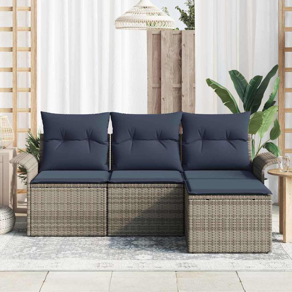 Ensemble de canapé de jardin avec coussin 4 pcs Gris polyrotin