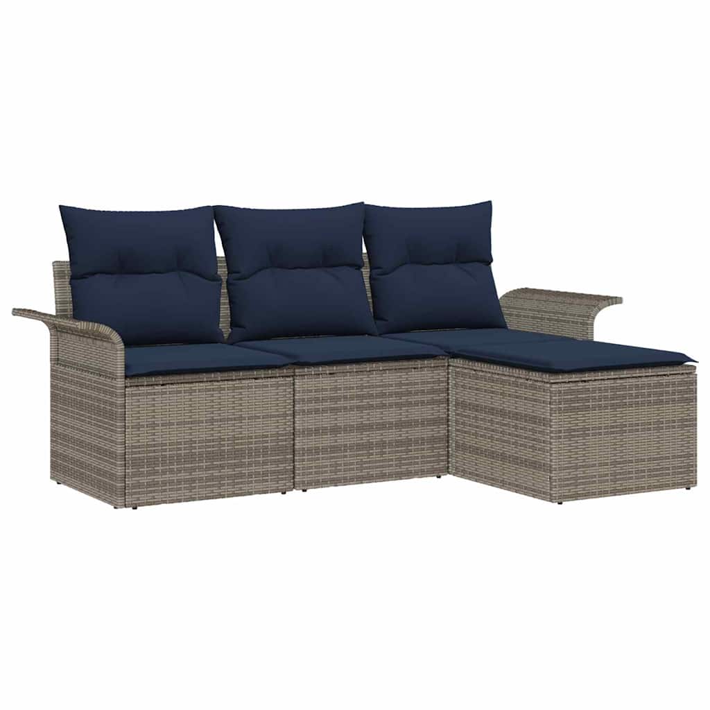 Ensemble de canapé de jardin avec coussin 4 pcs Gris polyrotin