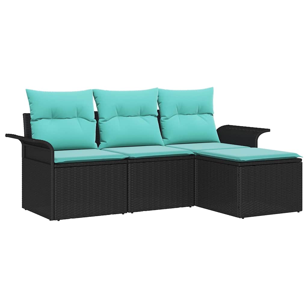Ensemble de canapé de jardin avec coussin 4 pcs Noir polyrotin