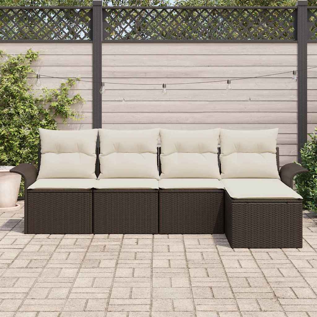 Canapé d’extérieur avec coussin 5 pcs Marron polyrotin