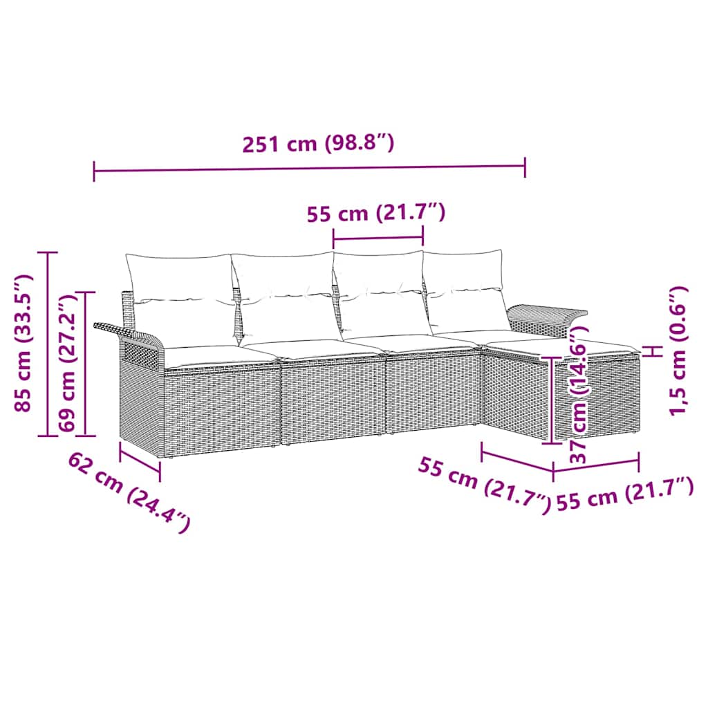 Canapé d’extérieur avec coussin 5 pcs Marron polyrotin
