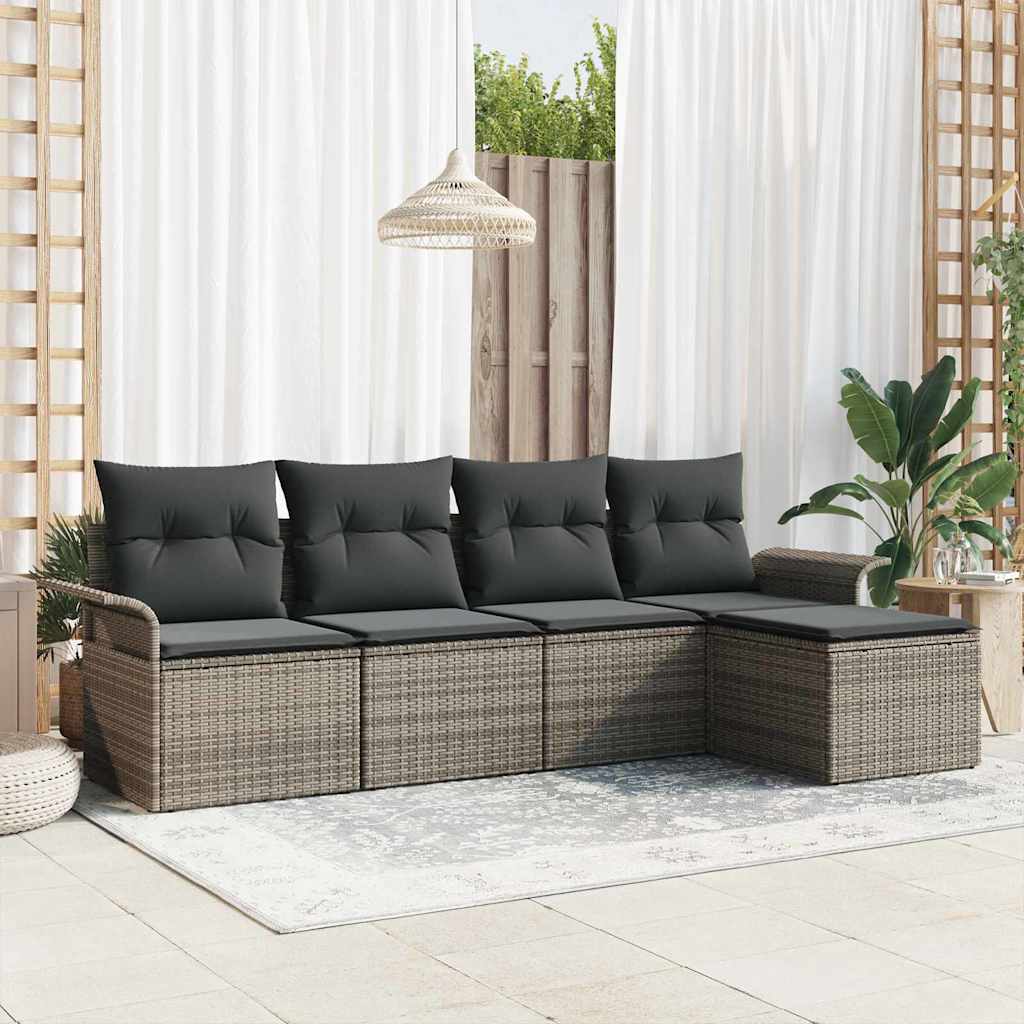 Canapé d’extérieur avec coussin 5 pcs Gris polyrotin