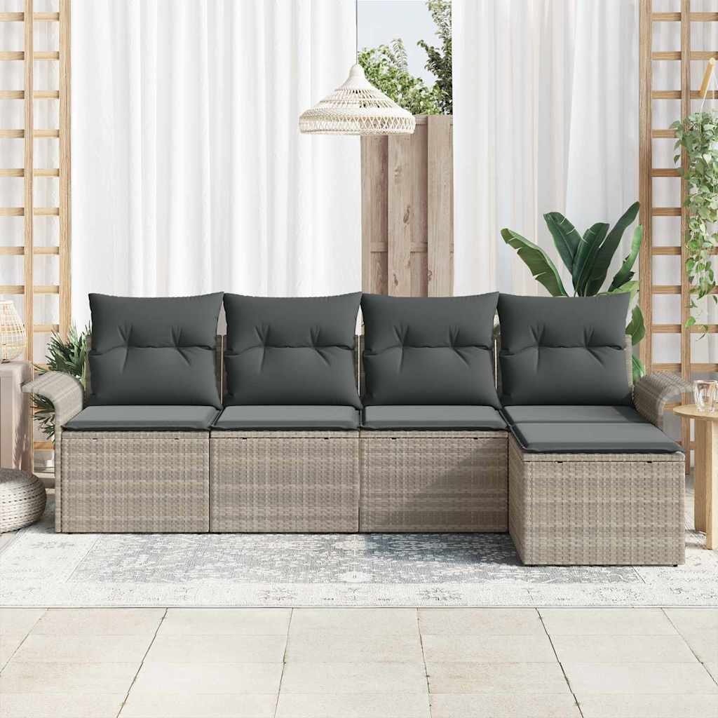 Canapé d’extérieur avec coussin 5 pcs Gris clair polyrotin
