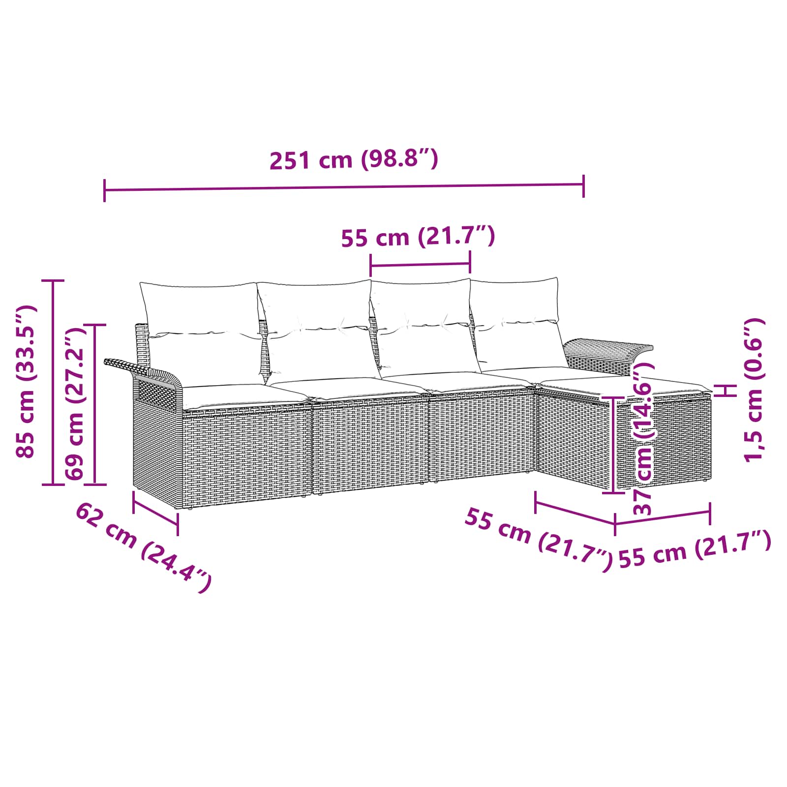 Ensemble de canapé de jardin 5 pcs Marron polyrotin