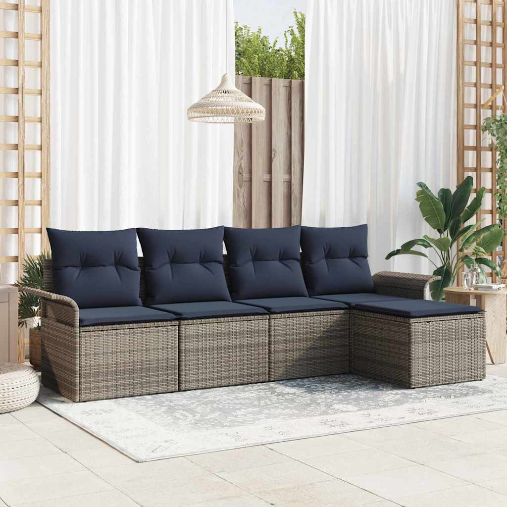 Ensemble de canapé de jardin 5 pc Gris polyrotin