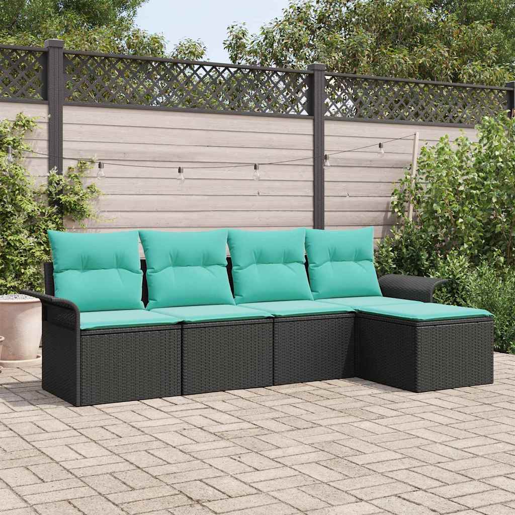 Ensemble de canapé de jardin avec coussin 5 pcs Noir polyrotin