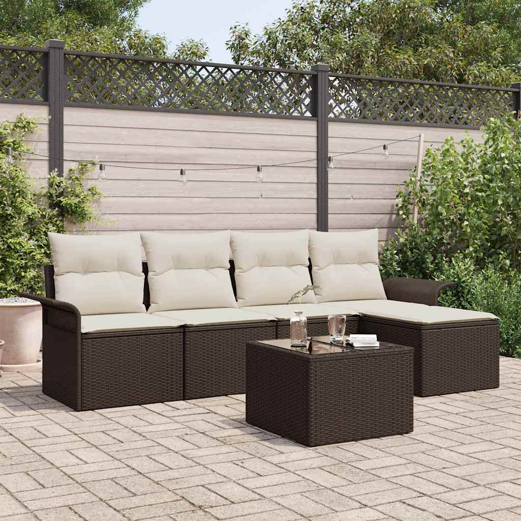 Canapé d’extérieur avec coussin 6 pcs Marron polyrotin