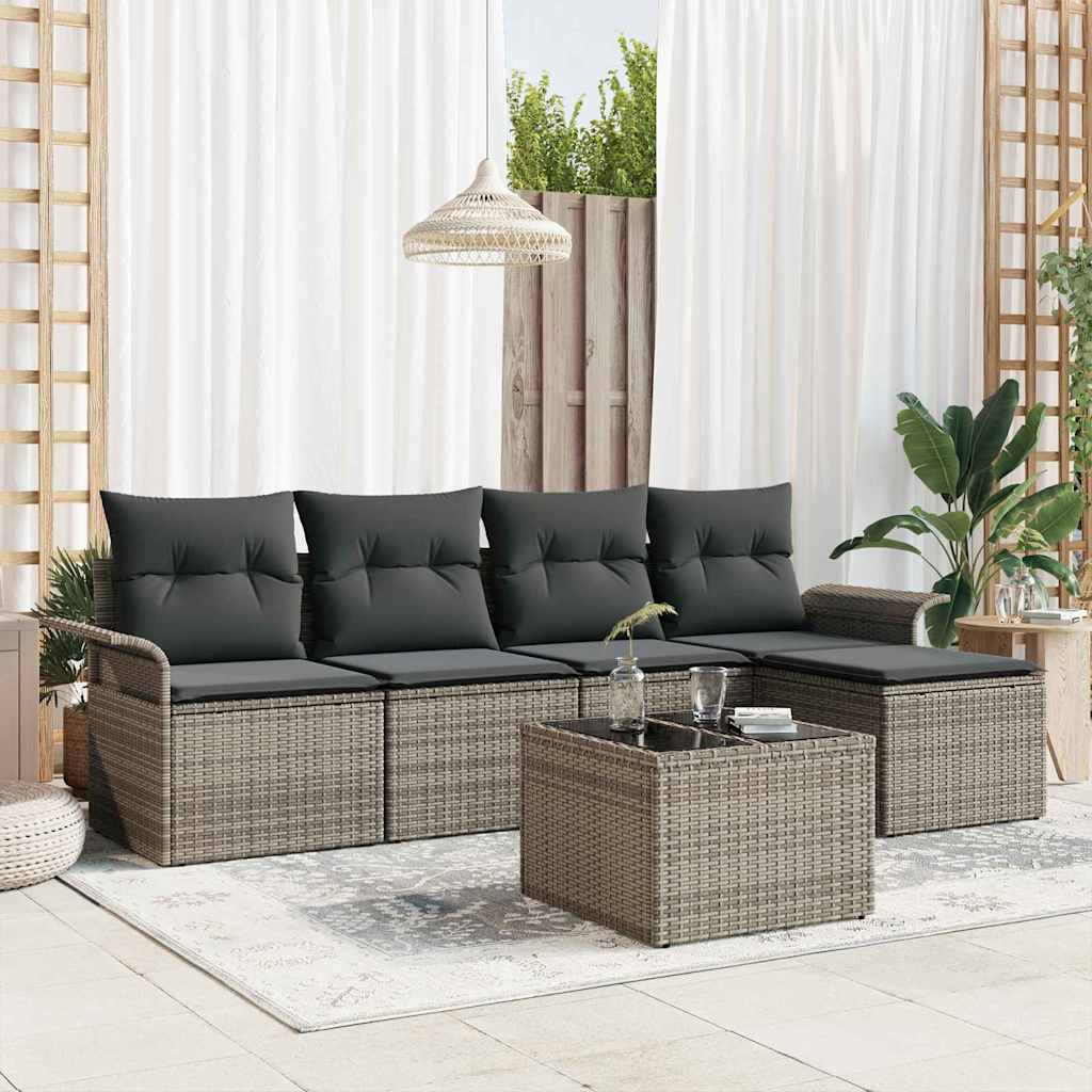 Canapé d’extérieur avec coussin 6 pcs Gris polyrotin