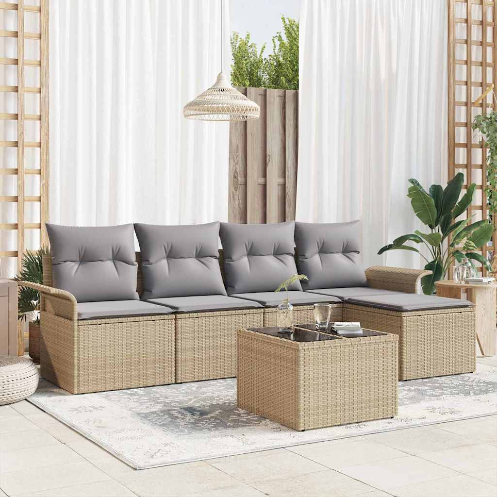 Canapé d’extérieur avec coussin 6 pcs Beige polyrotin