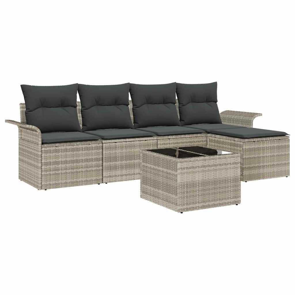 Canapé d’extérieur avec coussin 6 pcs Gris clair polyrotin