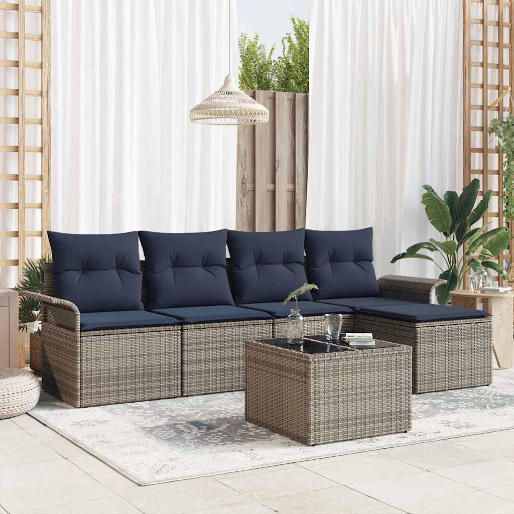 Ensemble de canapé de jardin avec coussin 6 pcs Gris polyrotin