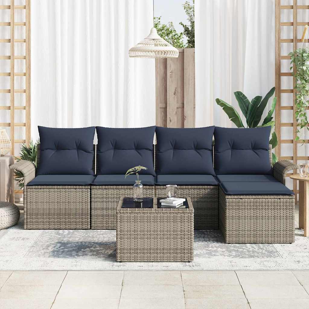 Ensemble de canapé de jardin avec coussin 6 pcs Gris polyrotin