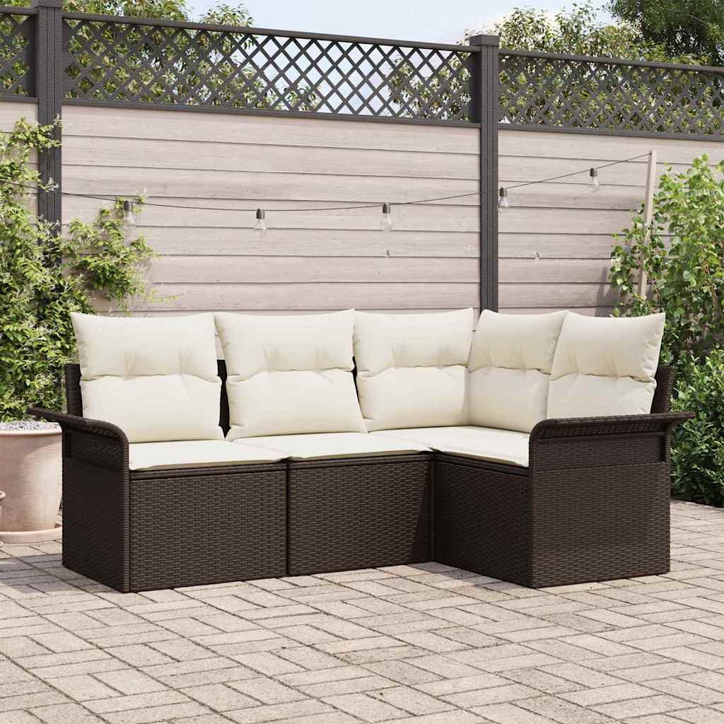 Ensemble de canapé de jardin 4 pcs Marron polyrotin