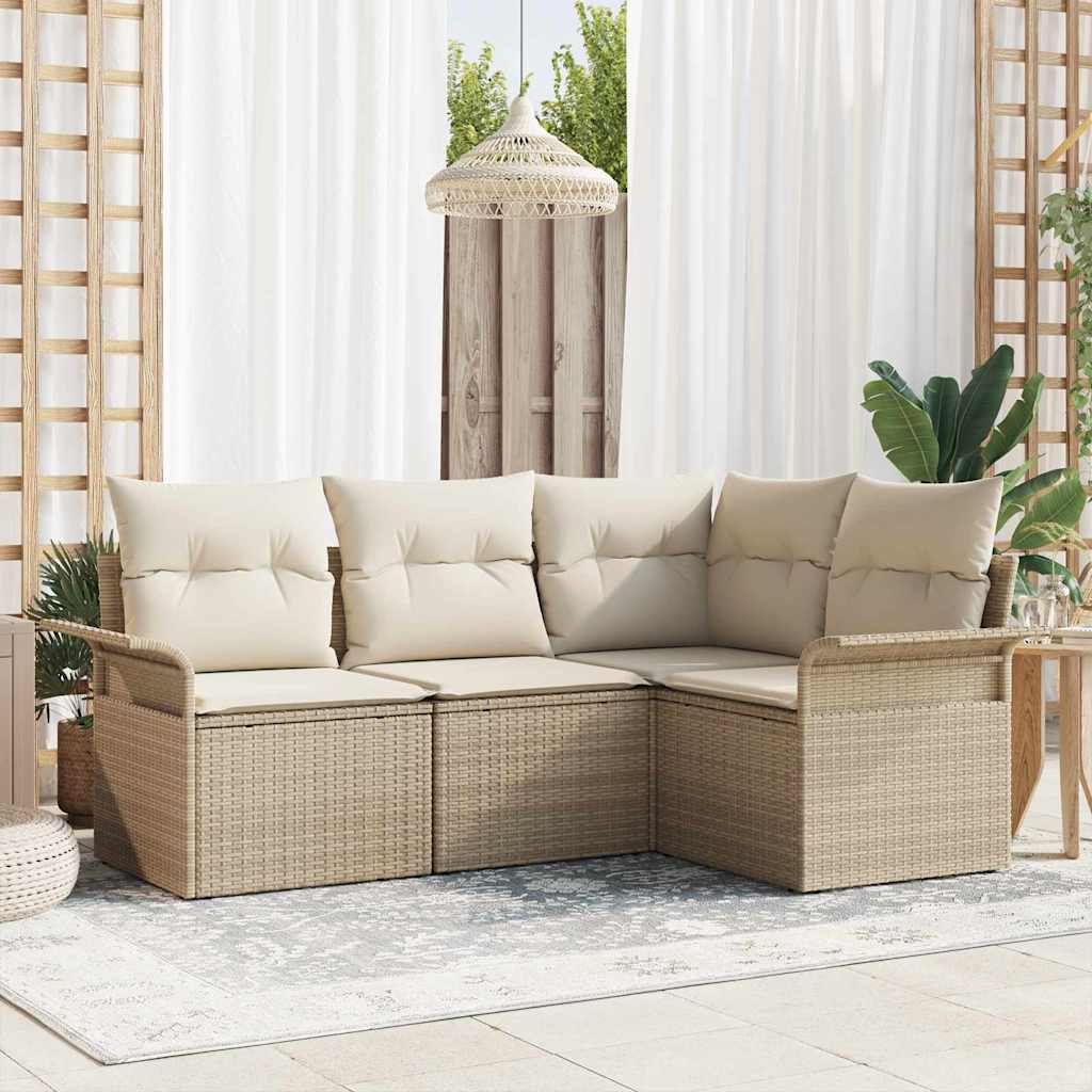 Ensemble de canapé de jardin avec coussin 4 pcs Beige polyrotin