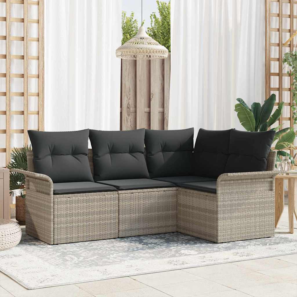 Ensemble de canapé de jardin 4 pc Gris clair polyrotin