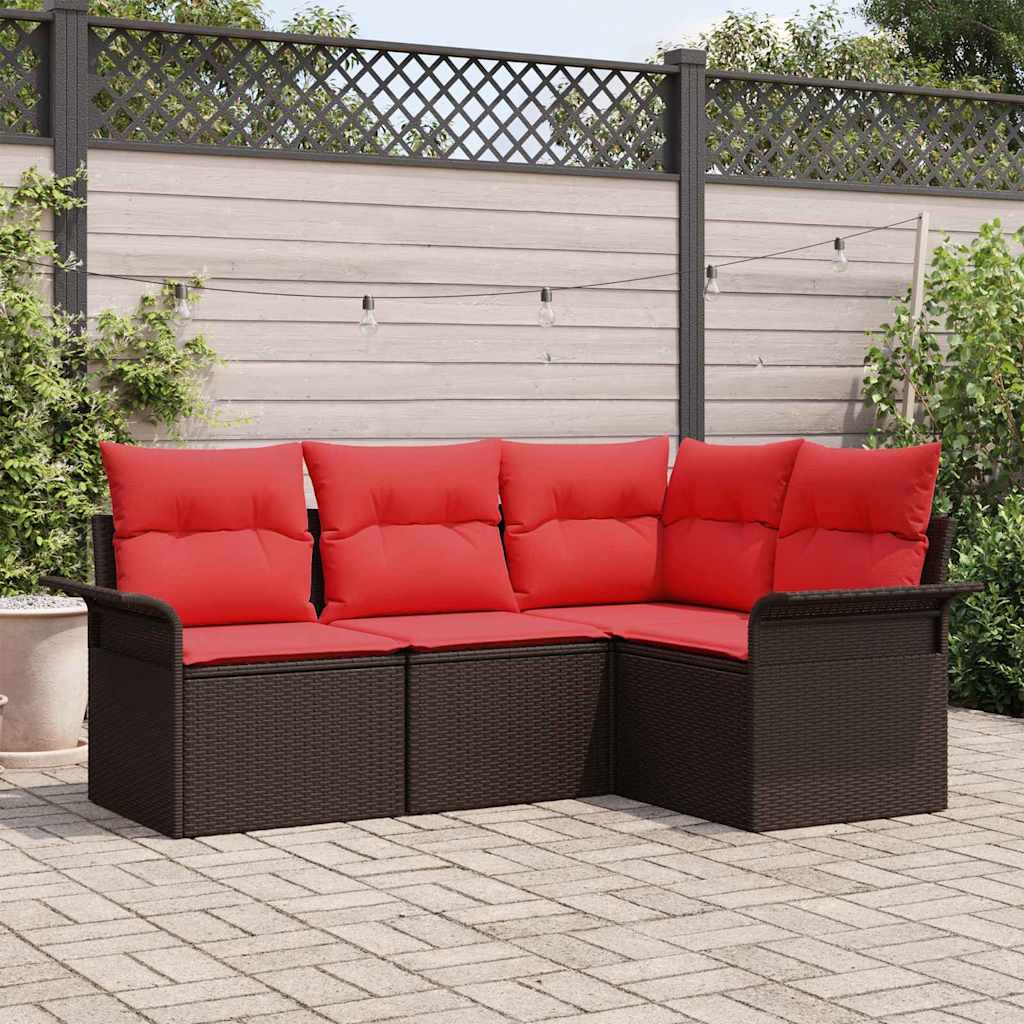 Ensemble de canapé de jardin avec coussin Marron polyrotin