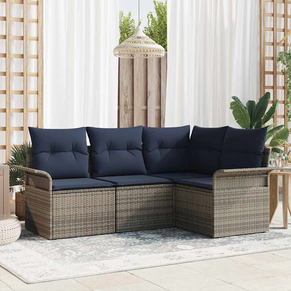 Ensemble de canapé de jardin avec coussin 4 pcs Gris polyrotin