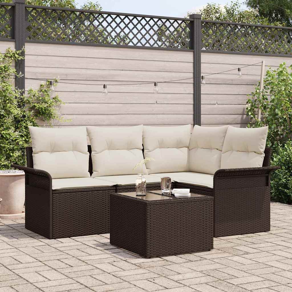 Ensemble de canapé de jardin 5 pc Marron polyrotin