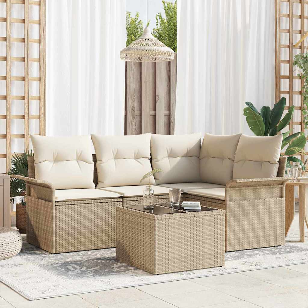 Ensemble de canapé de jardin avec coussin 5 pcs Beige polyrotin