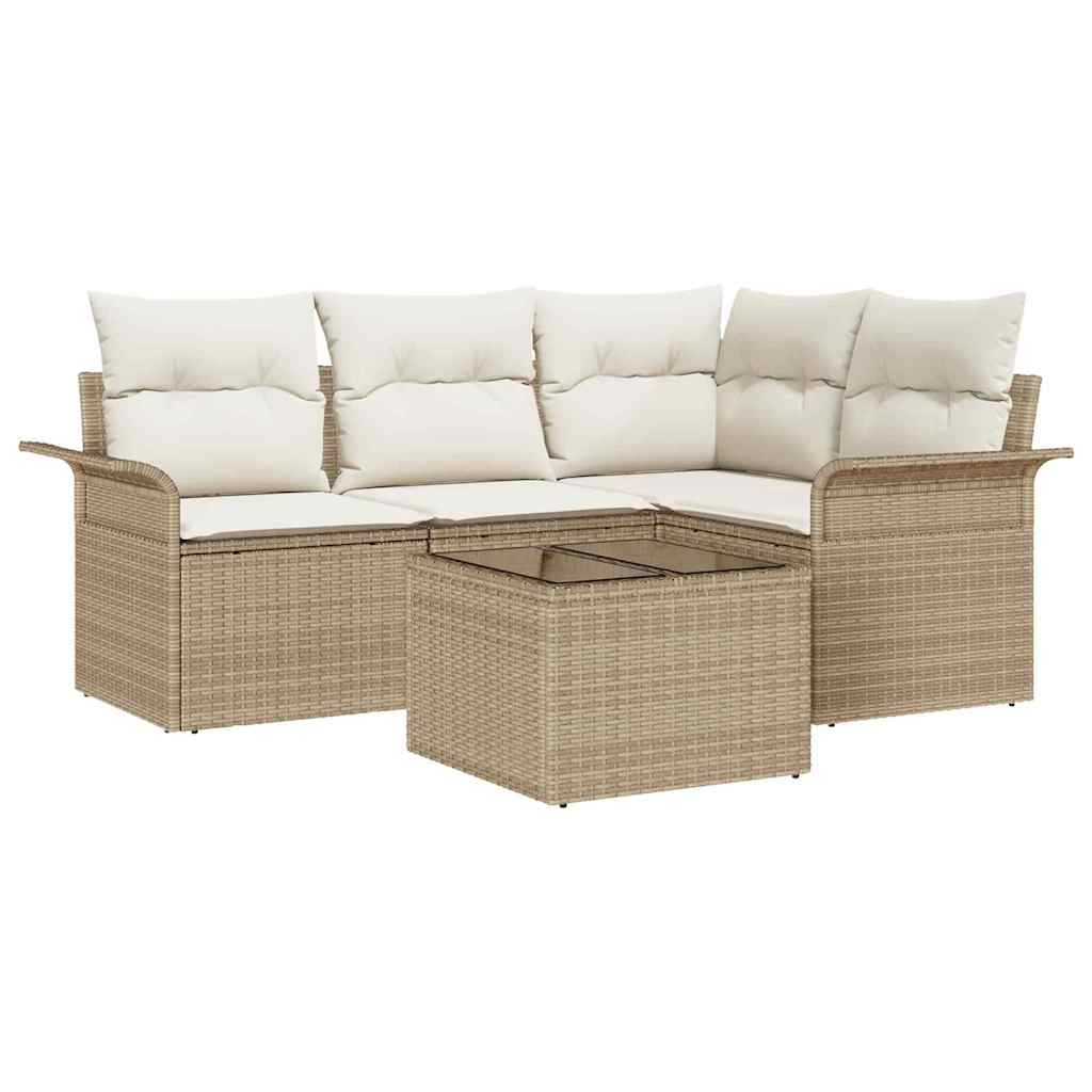 Ensemble de canapé de jardin avec coussin 5 pcs Beige polyrotin