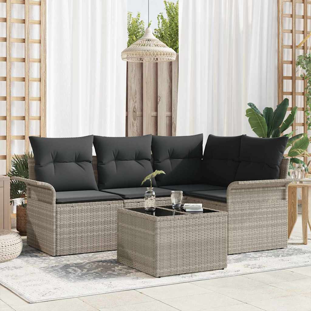Ensemble de canapé de jardin 5 pc Gris clair polyrotin
