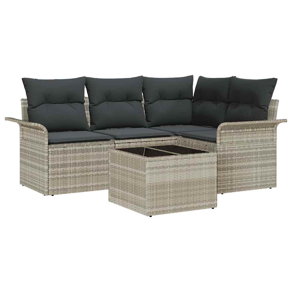 Ensemble de canapé de jardin 5 pcs Gris clair polyrotin