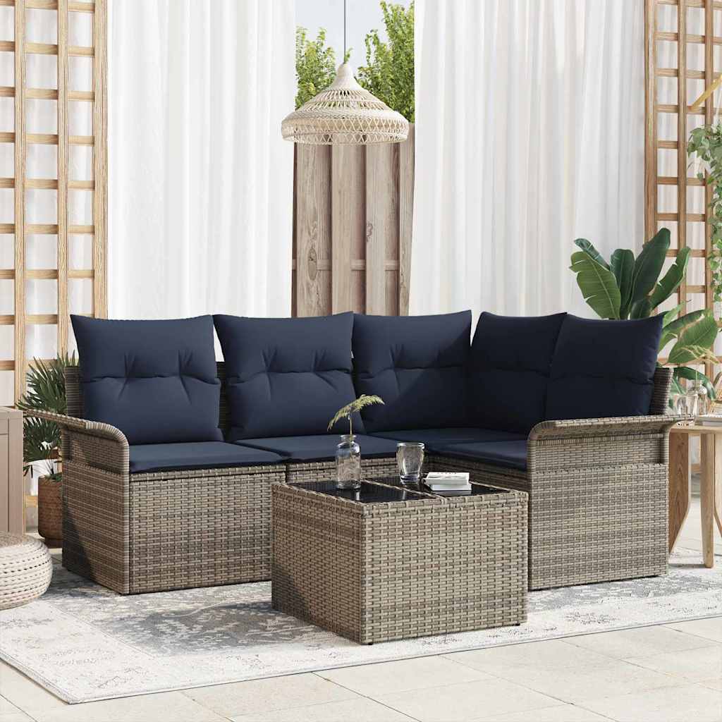 Ensemble de canapé de jardin 5 pc Gris polyrotin