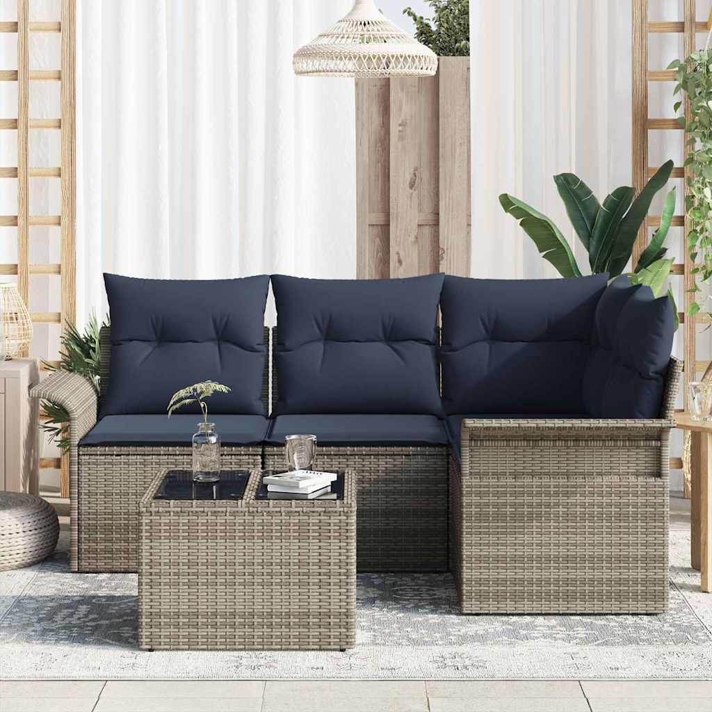 Ensemble de canapé de jardin avec coussin 5 pcs Gris polyrotin