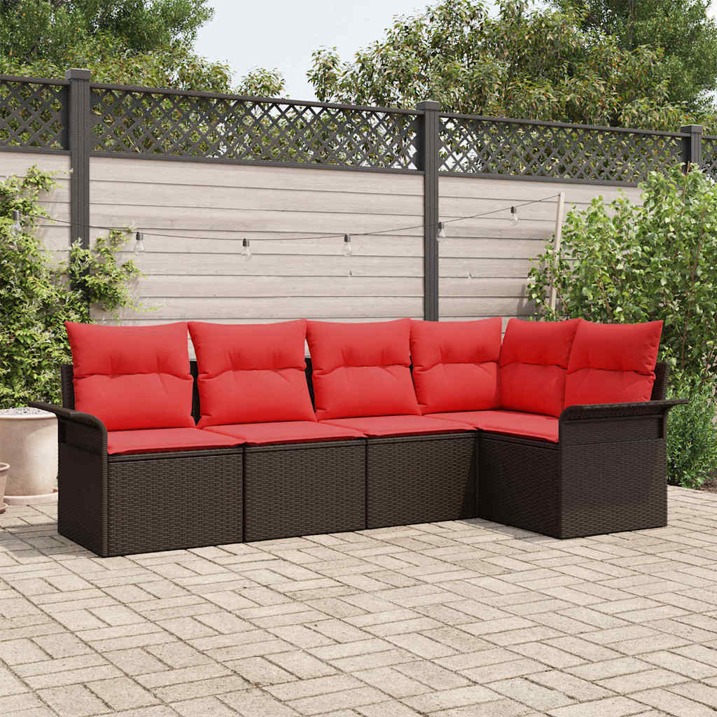 Ensemble de canapé de jardin 5 pc Marron polyrotin